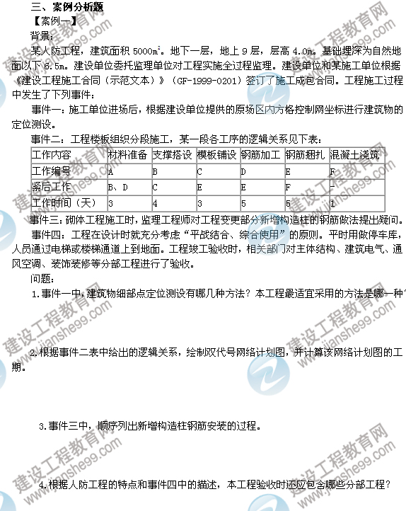 2012年6月二級建造師試題答案詳解《建筑工程管理與實(shí)務(wù)》（案例一）