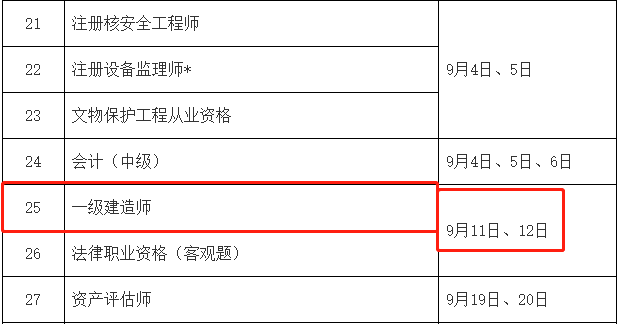 一級建造師考試時間